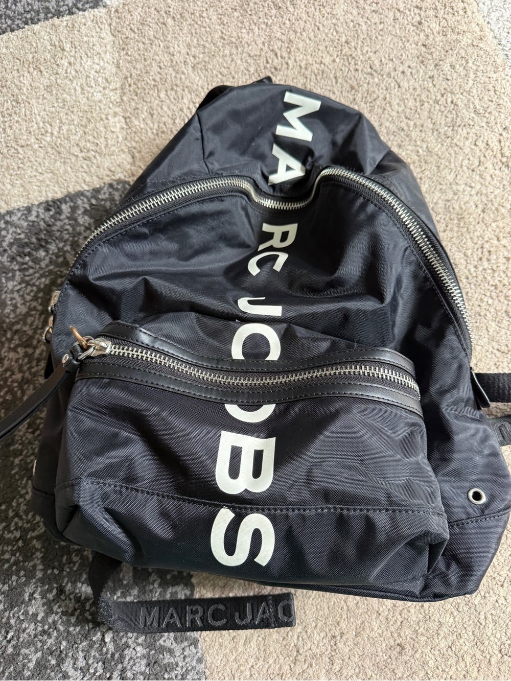 Marc Jacobs Black Suspira Nylon white Logo-Font Backpack - Picture 2 of 5